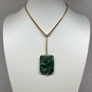 ✨Handmade Box Chain Necklace & African Turquoise Stone Pendant